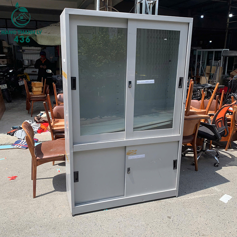 Tủ Hồ Sơ Sắt Cũ Màu Xám Cửa Lùa Kính 5 tu ho so sat cu 1mx1m83x45cm mau xam cua lua kinh 1 1