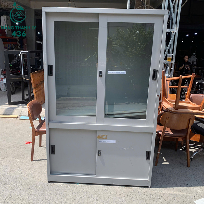 Tủ Hồ Sơ Sắt Cũ Màu Xám Cửa Lùa Kính 7 tu ho so sat cu 1mx1m83x45cm mau xam cua lua kinh 3 1