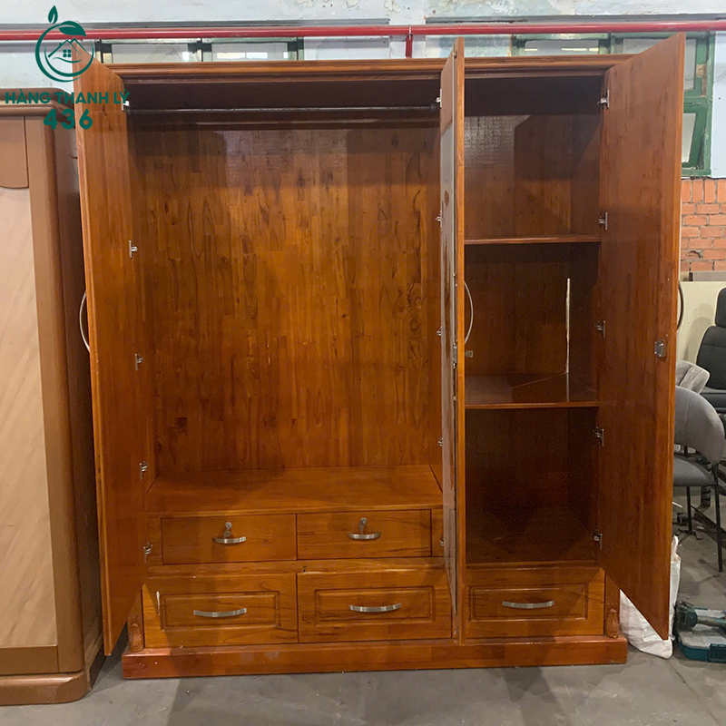 Tủ Quần Áo Cũ Gỗ 1M8X60CMX2M1 3 Cánh Có Ngăn Kéo 5 tu quan ao cu go 1m8x60cmx2m1 3 canh co ngan keo 2