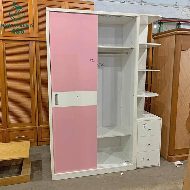 Tủ Quần Áo Cũ Màu Hồng Trắng Có Kệ Trang Trí Tiện Dụng 5 tu quan ao cu mau hong trang co ke trang tri tien dung 1