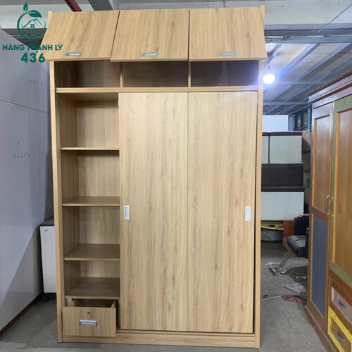 Tủ Quần Áo Gỗ Cũ 1M6 Cửa Lùa Vân Gỗ Sáng 5 tu quan ao go cu 1m6 cua lua van go sang 2