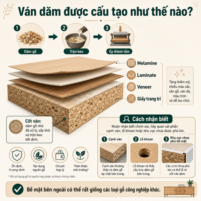 van dam thuong co phan cot ben trong duoc lam tu dam go ep lai