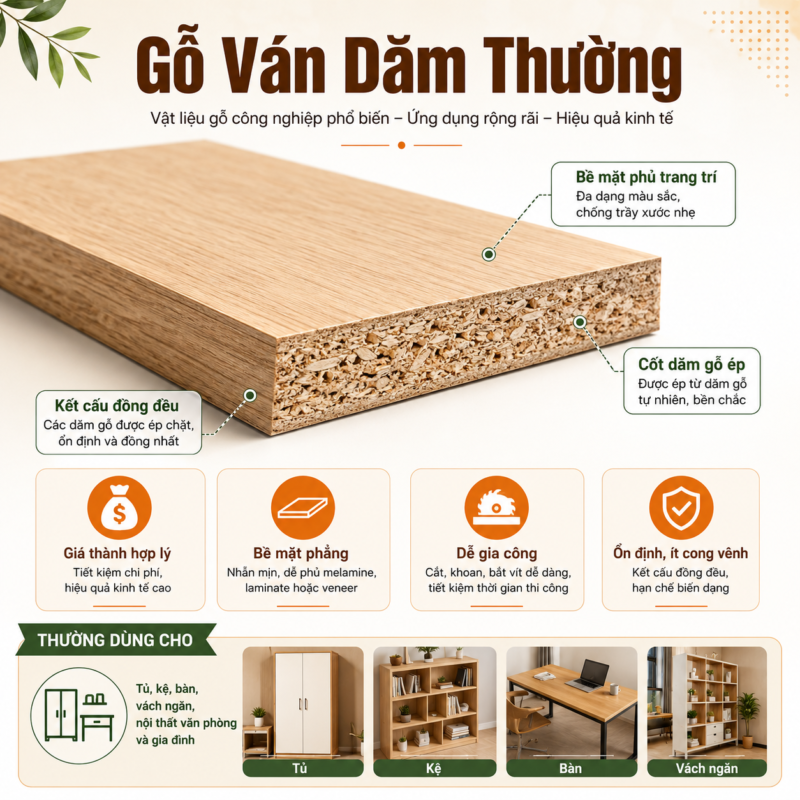 van dam thuong la loai duoc dung nhieu trong cac san pham noi that pho thong