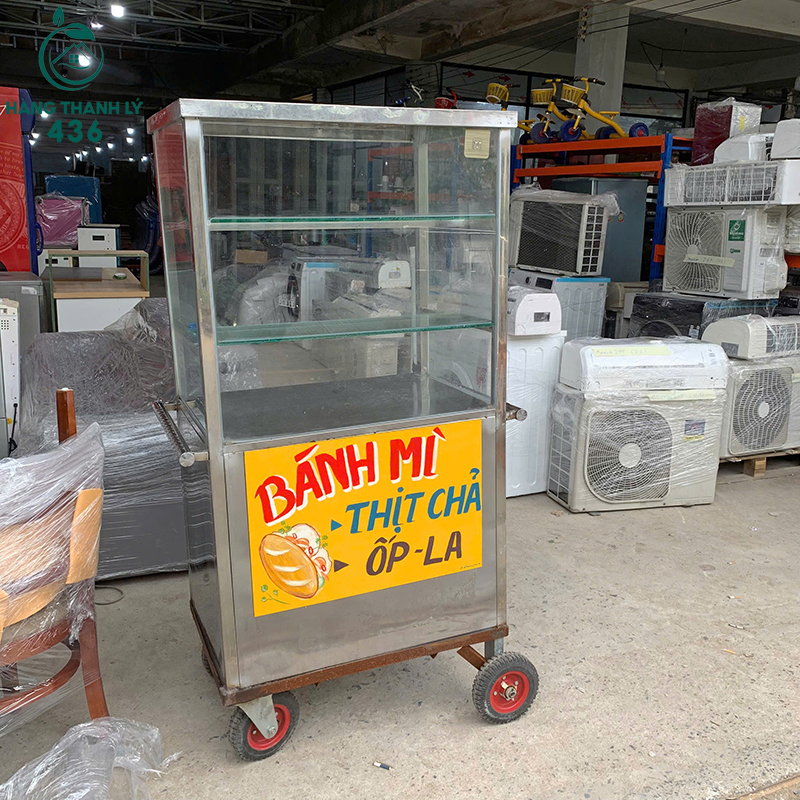 Xe Bán Bánh Mì Cũ 75CMX50CMX1M60 Inox Có Kính Trưng Bày 7 xe ban banh mi cu 75cmx50cmx1m60 inox co kinh trung bay tien dung 2