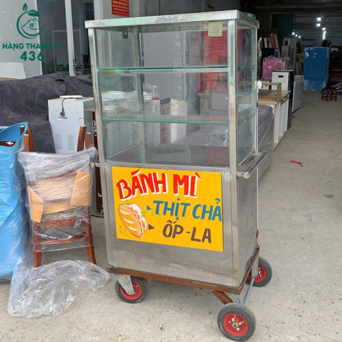 Xe Bán Bánh Mì Cũ 75CMX50CMX1M60 Inox Có Kính Trưng Bày 4 xe ban banh mi cu 75cmx50cmx1m60 inox co kinh trung bay tien dung 3