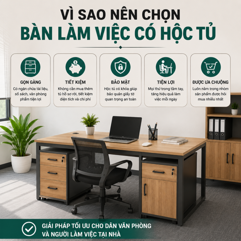 25+ Mẫu Bàn Làm Việc Có Hộc Tủ Đẹp, Tiện Lợi 7 25 mẫu bàn làm việc có hộc tủ