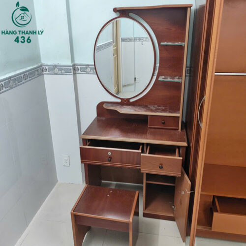 Bàn Trang Điểm Gỗ Cũ 80CM Kèm Gương Tròn 2 Ban trang diem 80×40 cao 1m65 va 1tr1 copy
