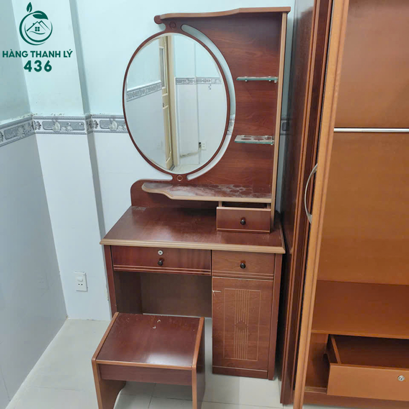 Bàn Trang Điểm Gỗ Cũ 80CM Kèm Gương Tròn 3 Ban trang diem 80×40 cao 1m65 va 1tr2 copy