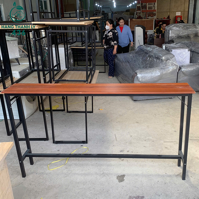Bàn Bar Cũ Gỗ Chân Sắt Dài 1M8 4 ban bar cu go chan sat dai 1m8 2