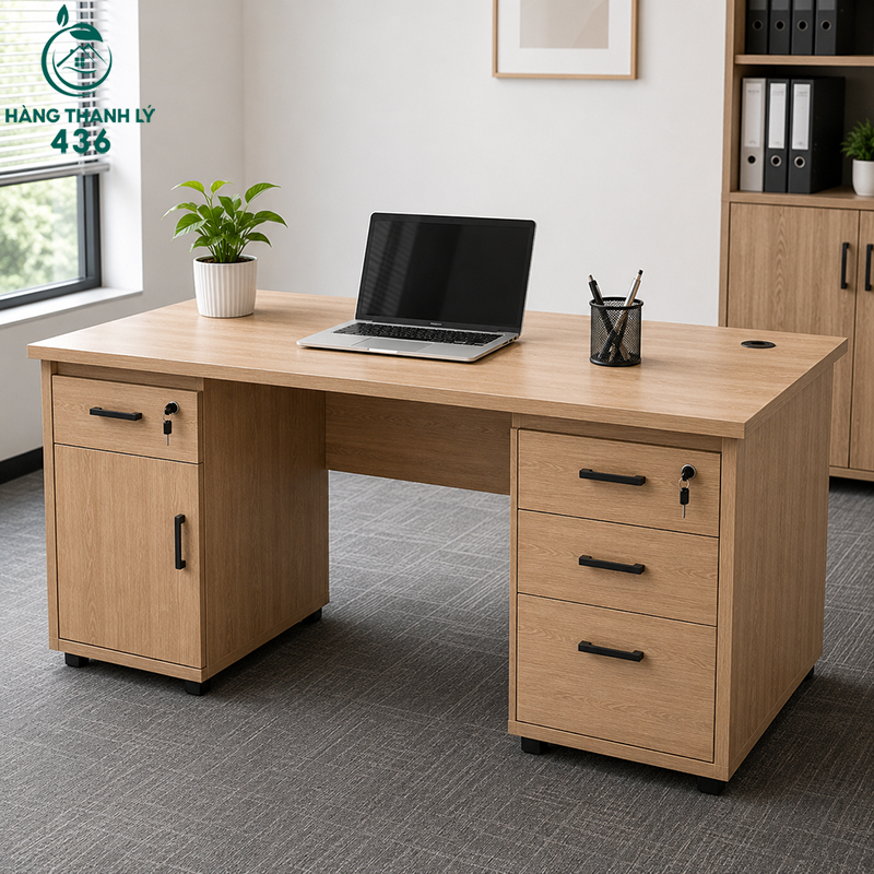 25+ Mẫu Bàn Làm Việc Có Hộc Tủ Đẹp, Tiện Lợi 11 Bàn hộc tủ gỗ công nghiệp giá tốt