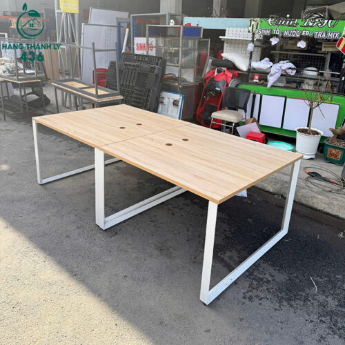 Bàn Họp Cũ 1M2 Vân Gỗ Vàng Chân Sắt 3 ban hop cu 1m2 van go vang chan sat 2