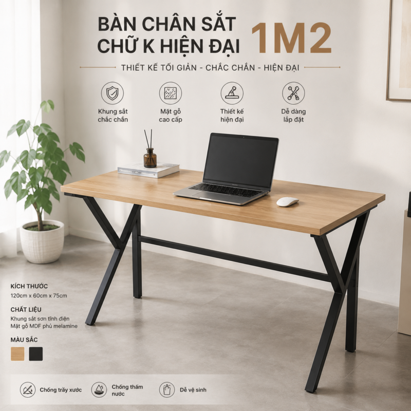 10+ Mẫu Bàn Làm Việc 1m2 Đẹp, Gọn Và Tiện Dụng 14 Bàn Chân Sắt Chữ K Hiện Đại