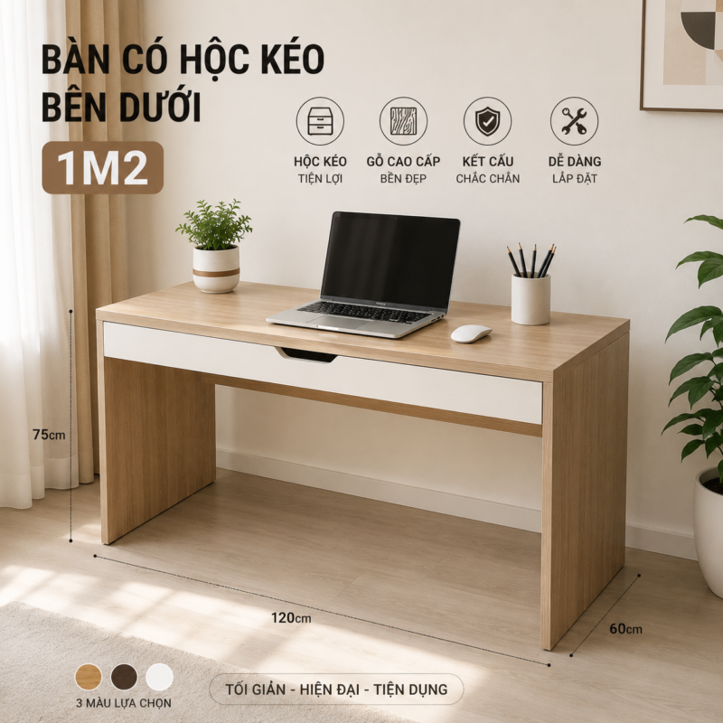 10+ Mẫu Bàn Làm Việc 1m2 Đẹp, Gọn Và Tiện Dụng 17 Bàn Có Hộc Kéo Bên Dưới
