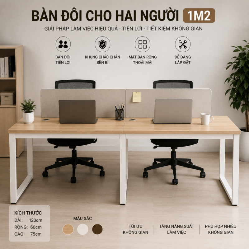 10+ Mẫu Bàn Làm Việc 1m2 Đẹp, Gọn Và Tiện Dụng 22 Bàn Đôi Cho Hai Người