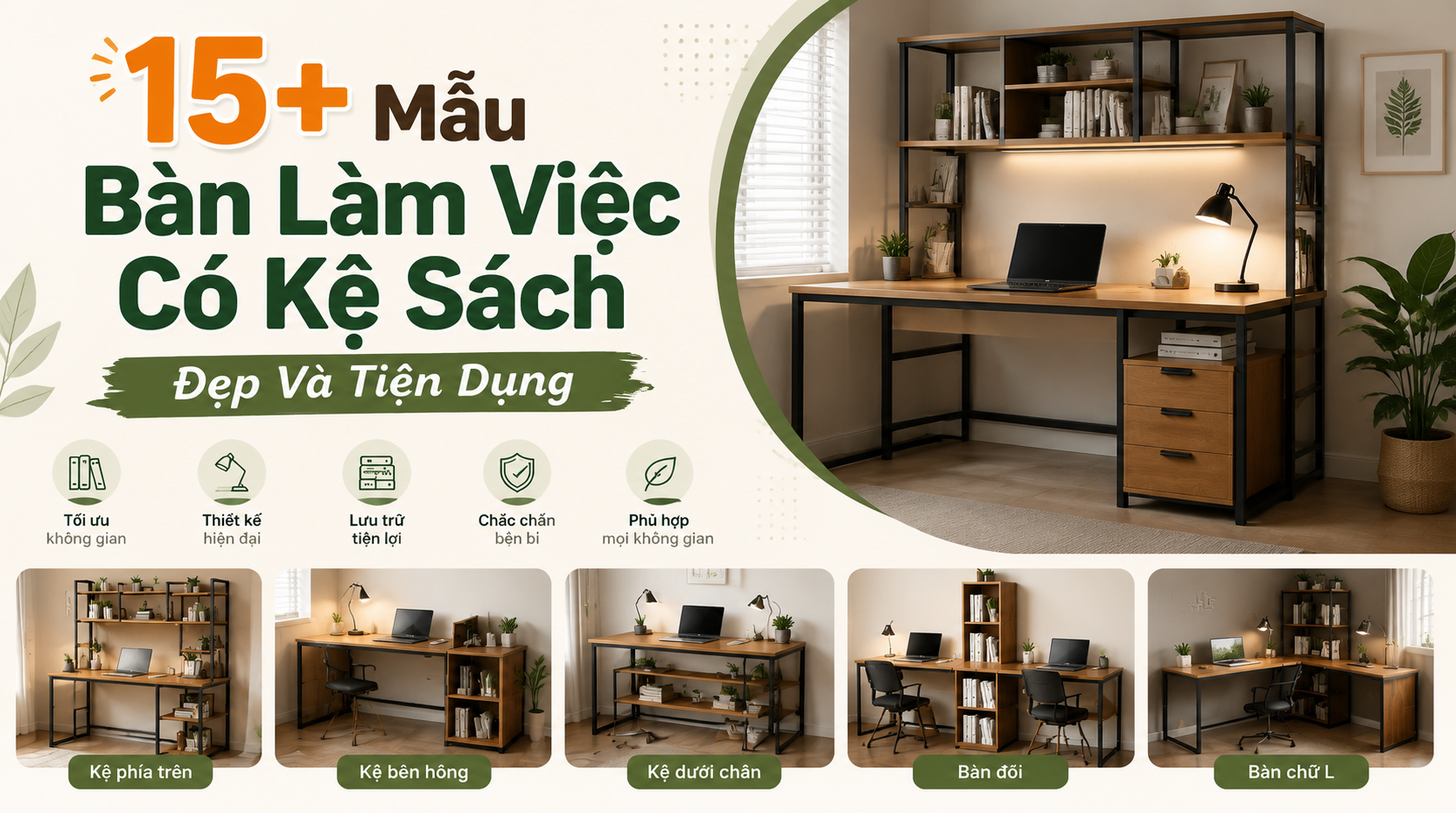 15+ Mẫu Bàn Làm Việc Có Kệ Sách Đẹp Và Tiện Dụng 25 ban lam viec co ke sach