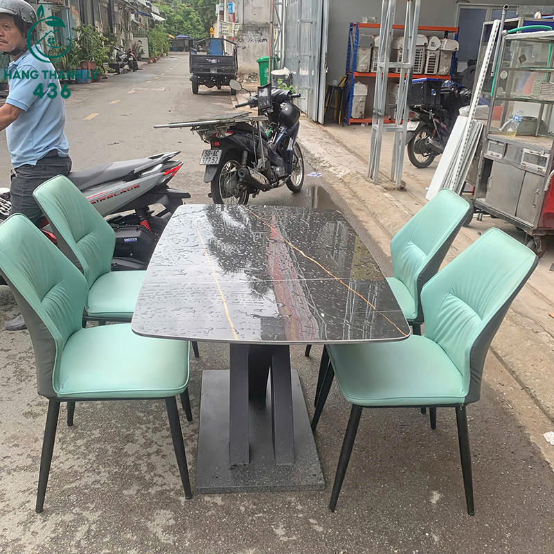 Bộ Bàn Ăn Mặt Đá Vàng Đen Cũ 5 bo ban an mat da vang den cu 1