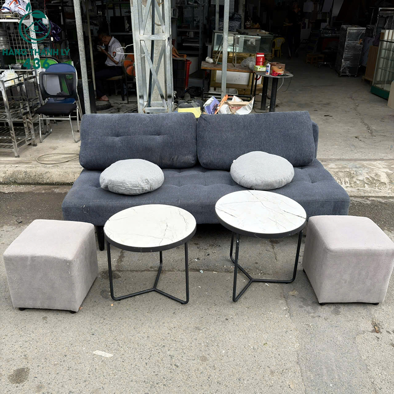 Bộ Sofa Vải Cũ Kèm Bàn Trà Tròn 6 bo sofa vai cu kem ban tra tron 2