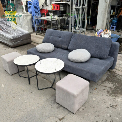 Bộ Sofa Vải Cũ Kèm Bàn Trà Tròn 3 bo sofa vai cu kem ban tra tron 3