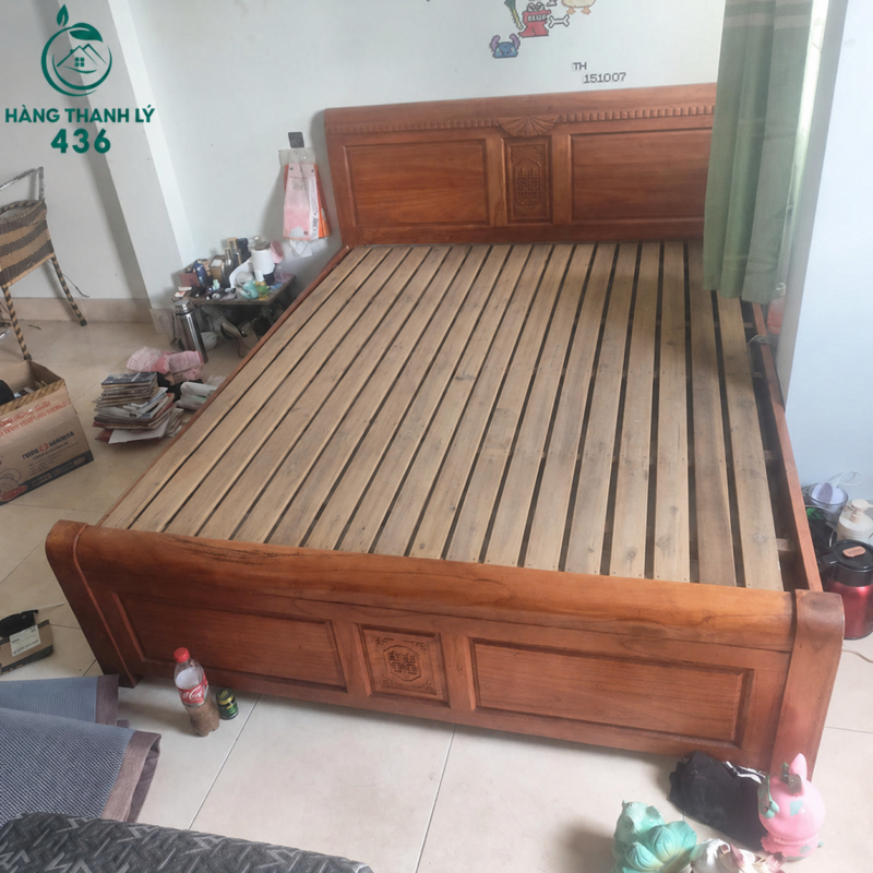 Giường Gỗ Cũ 1M6 Thiết Kế Đầu Giường Chạm Hoa Văn 2 giuong go cu 1m6 thiet ke dau giuong cham hoa van