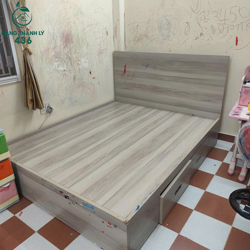 Giường Ngủ Gỗ Cũ 1M6 Có Hộc Kéo 3 giuong ngu go cu 1m6x2m co hoc keo 2