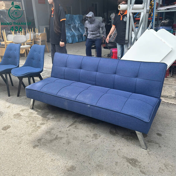 sofa bed cu boc vai mau xanh duong 2