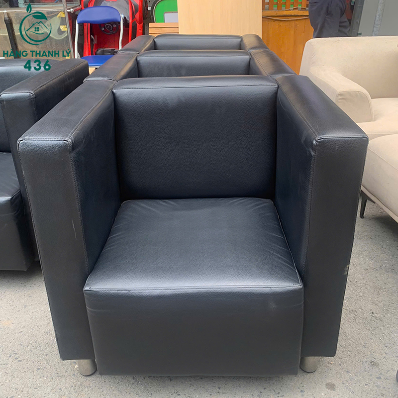 Sofa Đơn Bọc Da Cũ Màu Đen Tay Vịn Vuông 4 sofa don boc da cu mau den tay vin vuong 1