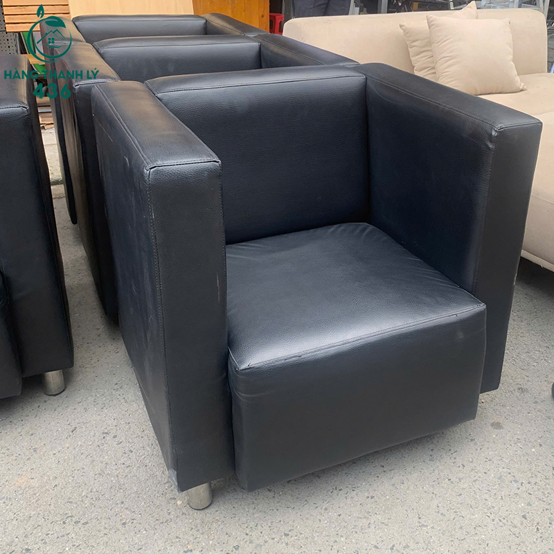 Sofa Đơn Bọc Da Cũ Màu Đen Tay Vịn Vuông 5 sofa don boc da cu mau den tay vin vuong 2