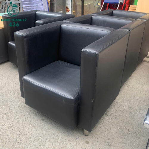 Sofa Đơn Bọc Da Cũ Màu Đen Tay Vịn Vuông 2 sofa don boc da cu mau den tay vin vuong 3