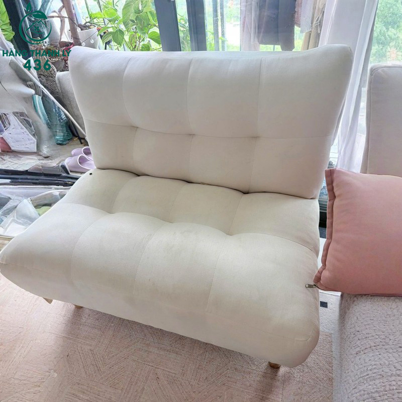 Sofa Đơn Cũ Vải Nhung Màu Trắng Êm Ái 2 sofa don cu vai nhung mau trang em ai