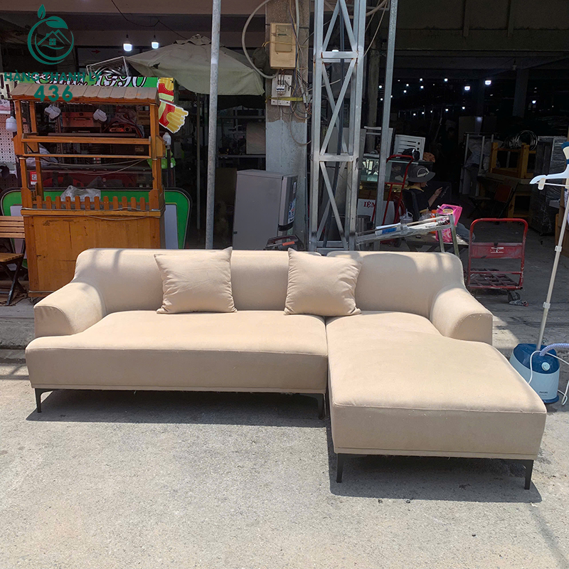 Sofa Góc L Bọc Nỉ Cũ 2M3 Màu Kem 4 sofa goc l boc ni cu 2m3 mau kem 1