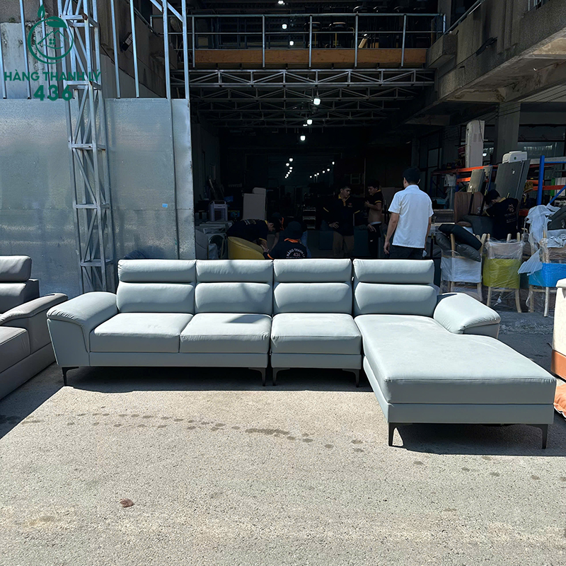 Sofa Góc L Cũ 3M2 Bọc Da Tựa Lưng Êm 5 sofa goc l cu 3m2 boc da mau xanh 1