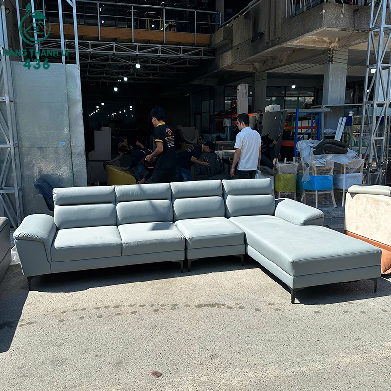 Sofa Góc L Cũ 3M2 Bọc Da Tựa Lưng Êm 6 sofa goc l cu 3m2 boc da mau xanh 2