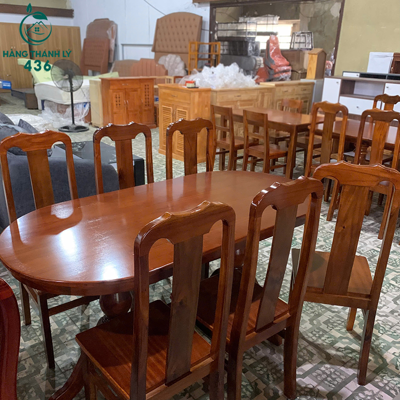 Thanh Lý Bộ Bàn Ăn Mặt Oval Gỗ Màu Nâu Mới 99% (Nhiều Mẫu) 3 thanh ly ban an gia dinh mat oval go mau nau bong moi 99 2
