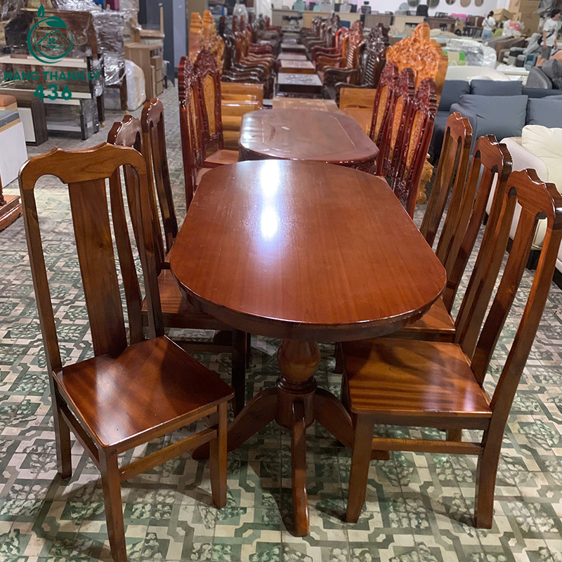 Thanh Lý Bộ Bàn Ăn Mặt Oval Gỗ Màu Nâu Mới 99% (Nhiều Mẫu) 5 thanh ly ban an gia dinh mat oval go mau nau bong moi 99 4