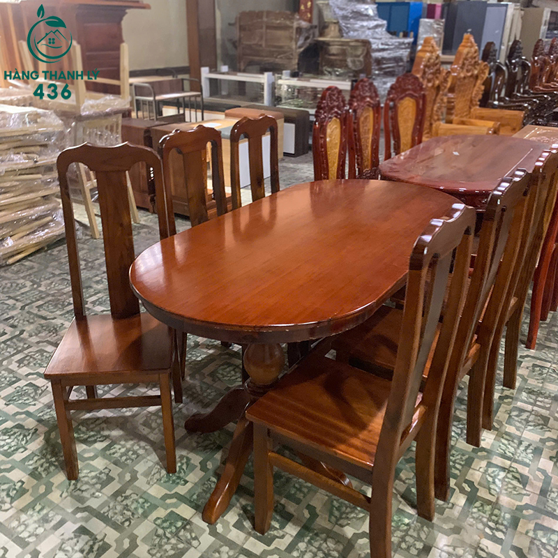 Thanh Lý Bộ Bàn Ăn Mặt Oval Gỗ Màu Nâu Mới 99% (Nhiều Mẫu) 6 thanh ly ban an gia dinh mat oval go mau nau bong moi 99 5