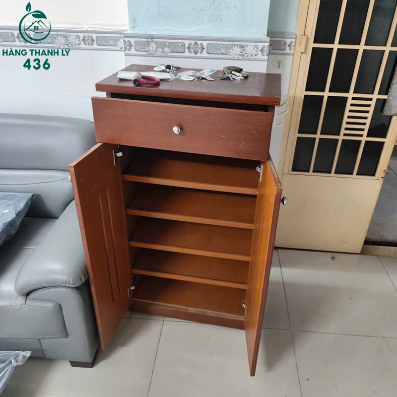 Tủ Giày Dép Gỗ Cũ Cao 1M1 Có Ngăn Kéo 4 tu giay dep go cu cao 1m1 co ngan keo 1