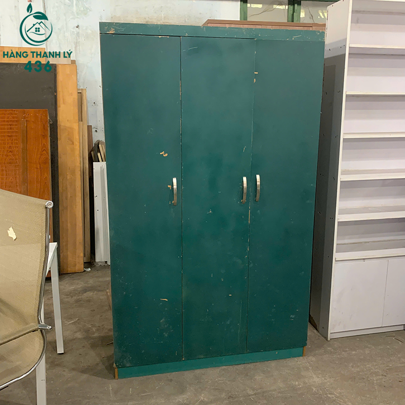 Tủ Quần Áo Cũ 1M2 3 Cánh Màu Xanh Có Khoang Treo Đồ 5 tu quan ao cu 3 canh mau xanh co khoang treo do 2