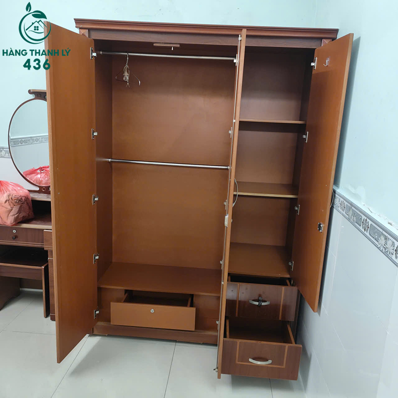 Tủ Quần Áo Gỗ Cũ 1M4 3 Cánh Có Hộc Kéo 4 tu quan ao go cu 1m4 3 canh co hoc keo 2