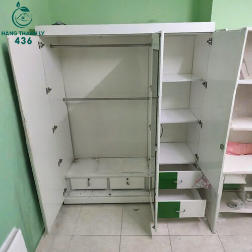 tu quan ao go cu 1m6 3 canh phoi trang xanh 1