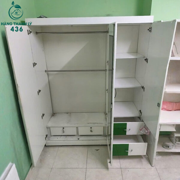 tu quan ao go cu 1m6 3 canh phoi trang xanh 1