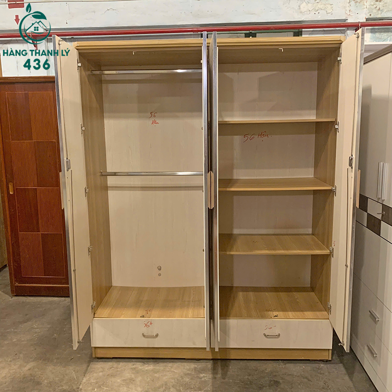 Tủ Quần Áo Gỗ Cũ 4 Cánh 1M6 Có Khoang Treo 4 tu quan ao go cu 4 canh 1m6 co khoang treo 3