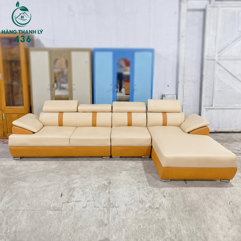 Thanh Lý Sofa Góc Chữ L Bọc Da Kèm Tựa Đầu Mới 99% 3 Thanh Ly Sofa Goc Chu L Boc Da Kem Tua Dau Moi 99 1