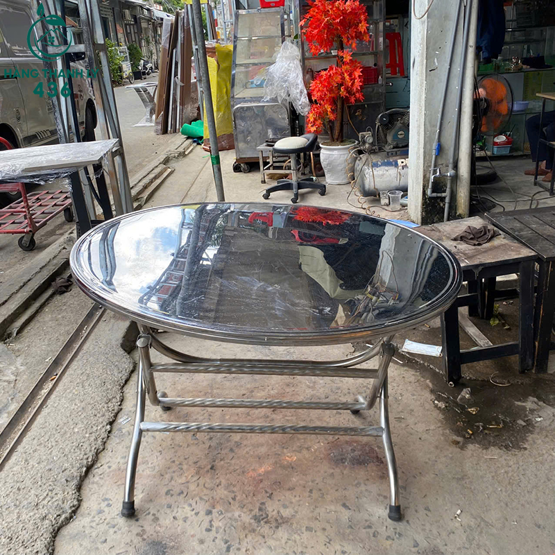 Bàn Inox Oval Cũ Chân Xếp Gọn Tiện Lợi 2 ban inox oval cu chan xep gon tien loi