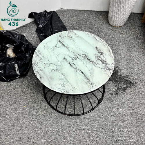 Bàn Trà Tròn Cũ Mặt Vân Đá Chân Sắt Đen 2 ban tra tron cu mat van da chan sat den 2