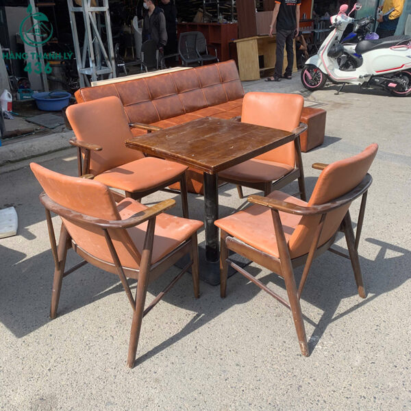 bo ban ghe cafe 4 ghe cu boc da mau nau cam 1