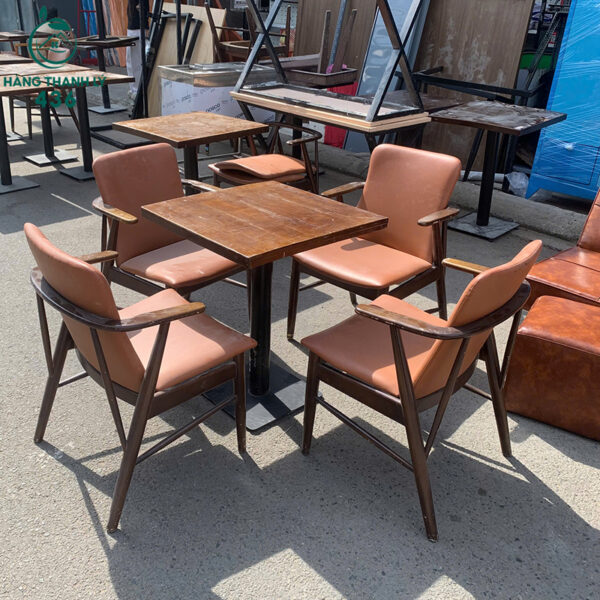 bo ban ghe cafe 4 ghe cu boc da mau nau cam 2