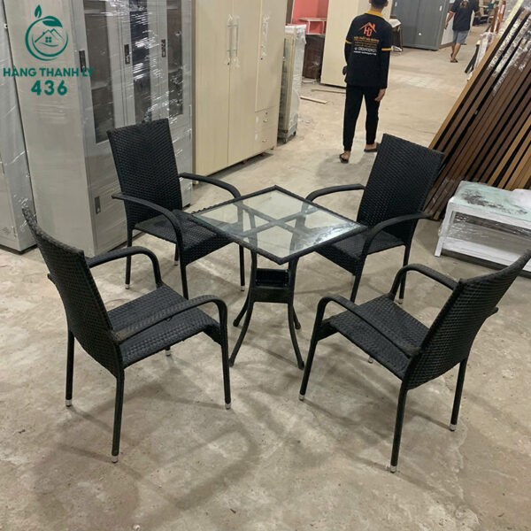 bo ban ghe may nhua cafe mau den cu 2