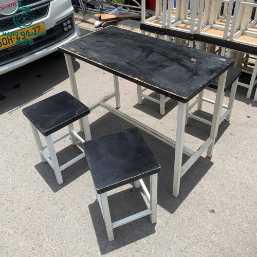 Bộ Bàn Ghế Quán Ăn Cũ Chân Sắt Mặt Gỗ 3 bo ban ghe quan an cu chan sat mat go 2