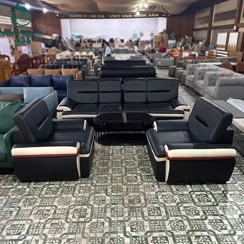 Bộ Sofa Bọc Da Đen Trắng Cũ 2 bo sofa boc da den trang cu