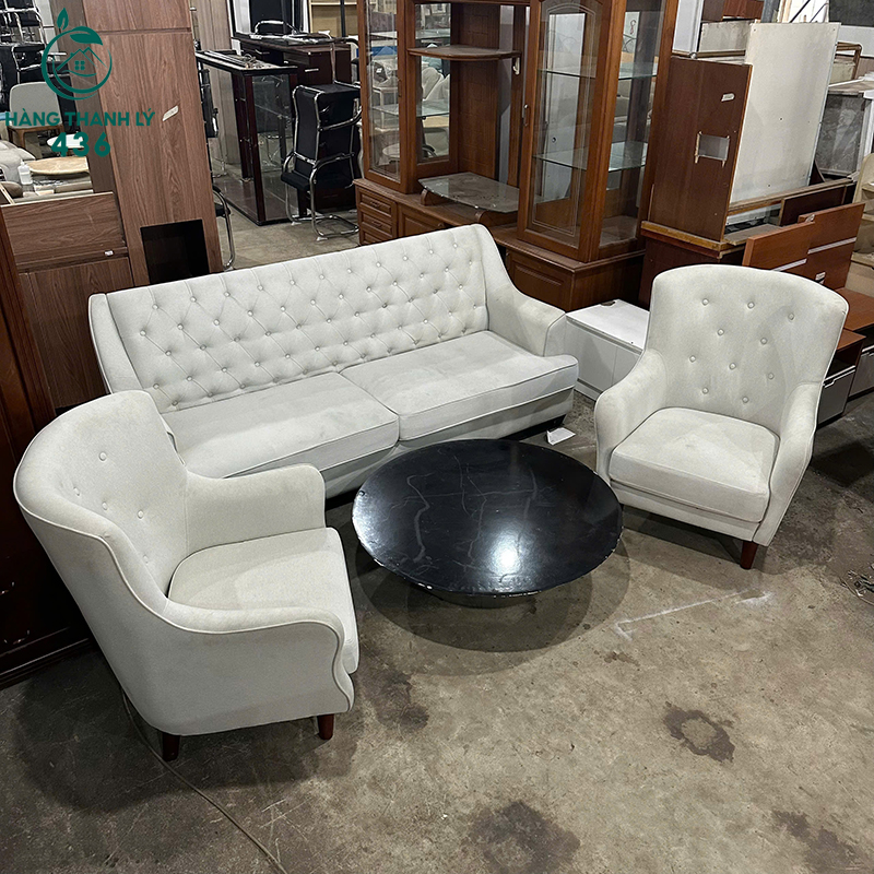 Bộ Sofa Bọc Đệm Trắng 3 Món Chần Nút Cũ 4 bo sofa boc dem trang 3 mon chan nut cu 1